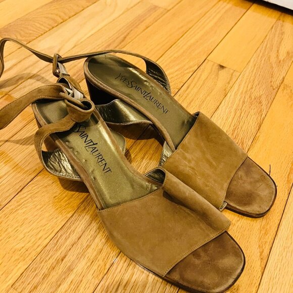Yves Saint Laurent Gold Brown Suede Sandals Ladies YSL 7.5 Ballet Heel - Picture 12 of 16